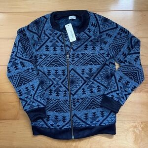 Gymboree Blue and Black Zip Up Sweater with Geometric Pattern